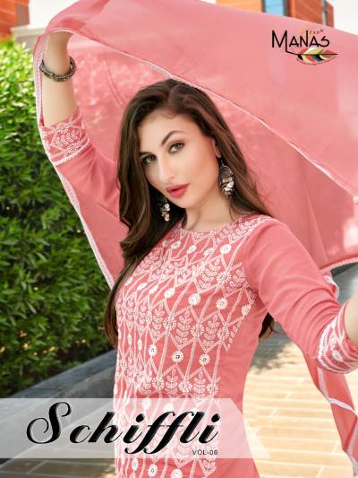 Schiffli Vol 6 By Manas Fab Attractive Ready To Wear Suit Collection